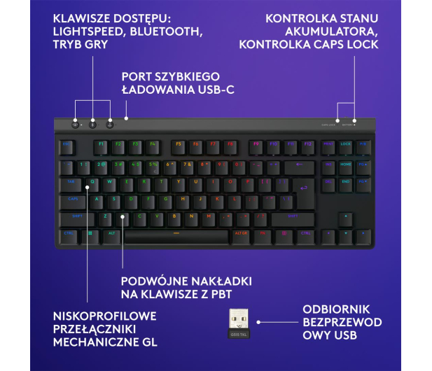 Logitech G515 TKL Lightspeed czarny - 1261435 - zdjęcie 10